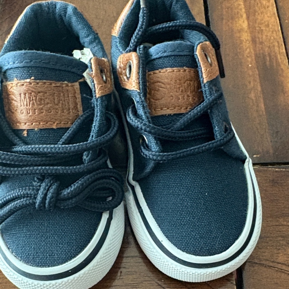 Magellan Outdoors Navy Canvas Kids Sneakers with Brown Accents